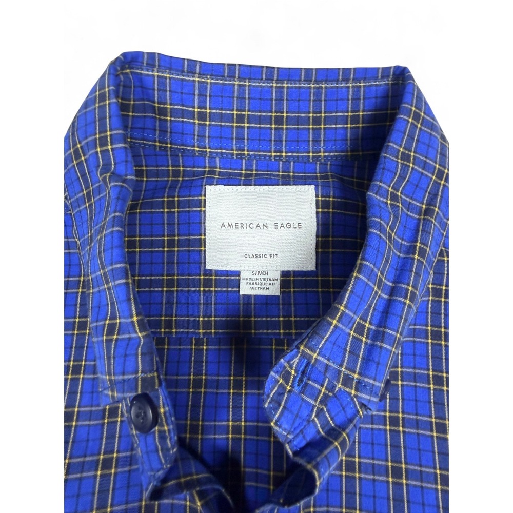 American Eagle Mens Classic Fit Plaid Button Down Shirt Blue Yellow Small - Picture 3 of 5